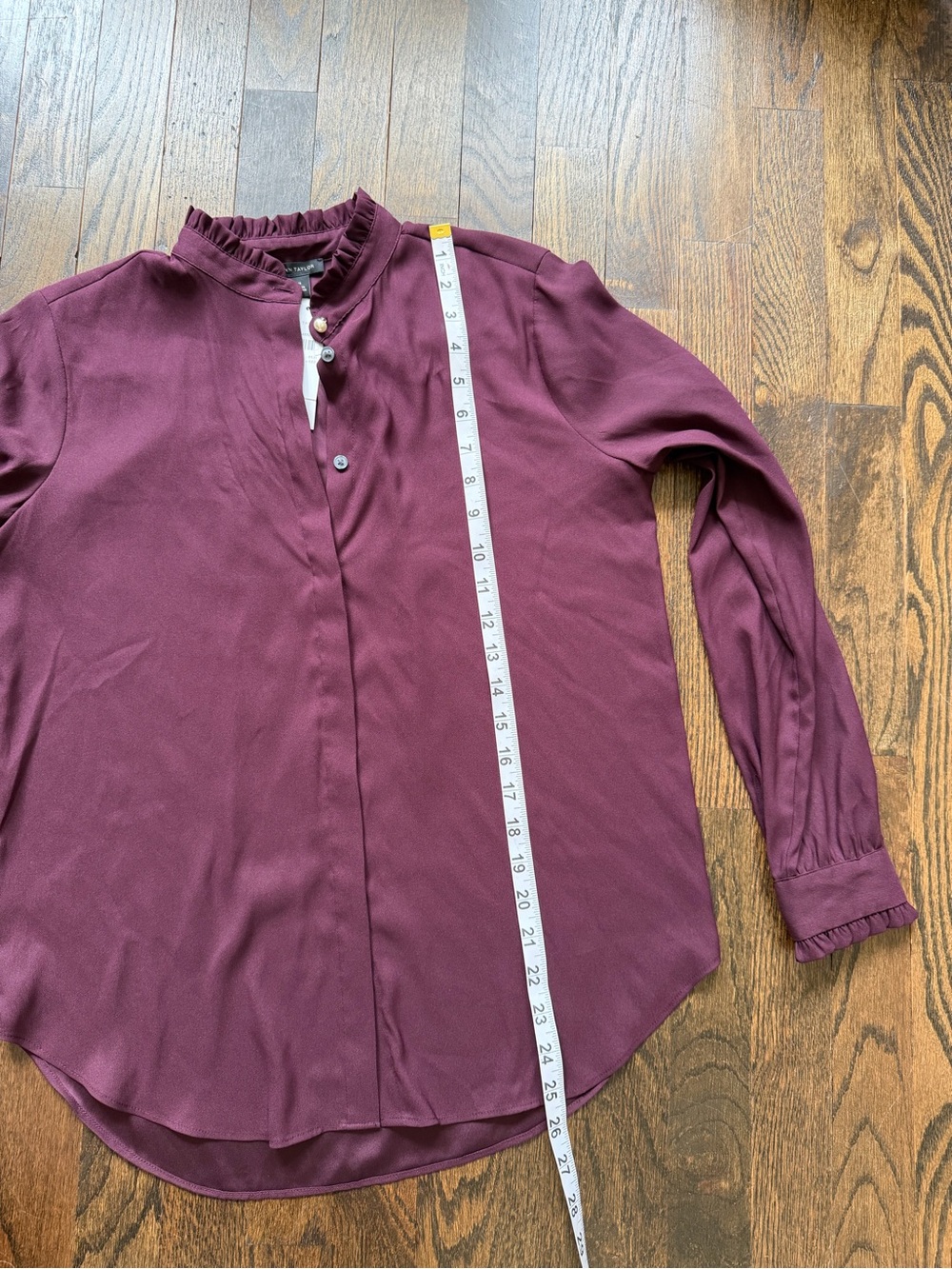 NWT Ann Taylor Burgundy Ruffle Collar Button-Front Blouse - Picture 4 of 5